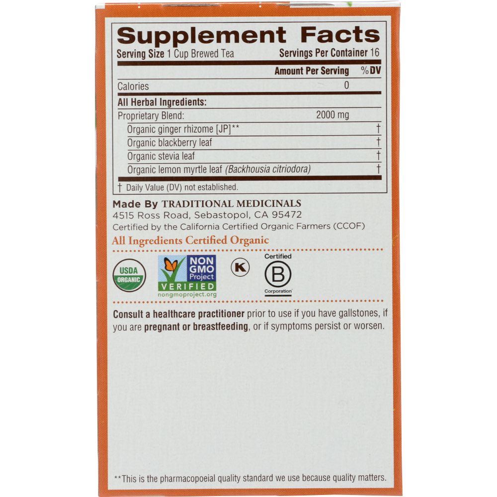 TRADITIONAL MEDICINALS: Organic Ginger Aid Herbal Tea 16 Tea Bags, 1.13 oz