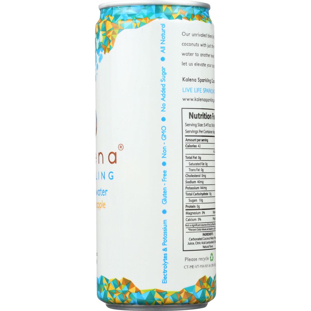 KALENA SPARKLING COCONUT WATER: Sparkling Coconut Water with Pineapple, 10.8 oz