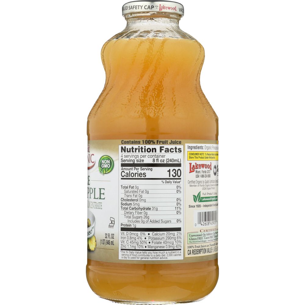 LAKEWOOD ORGANIC: 100% Pure Pineapple Juice, 32 oz