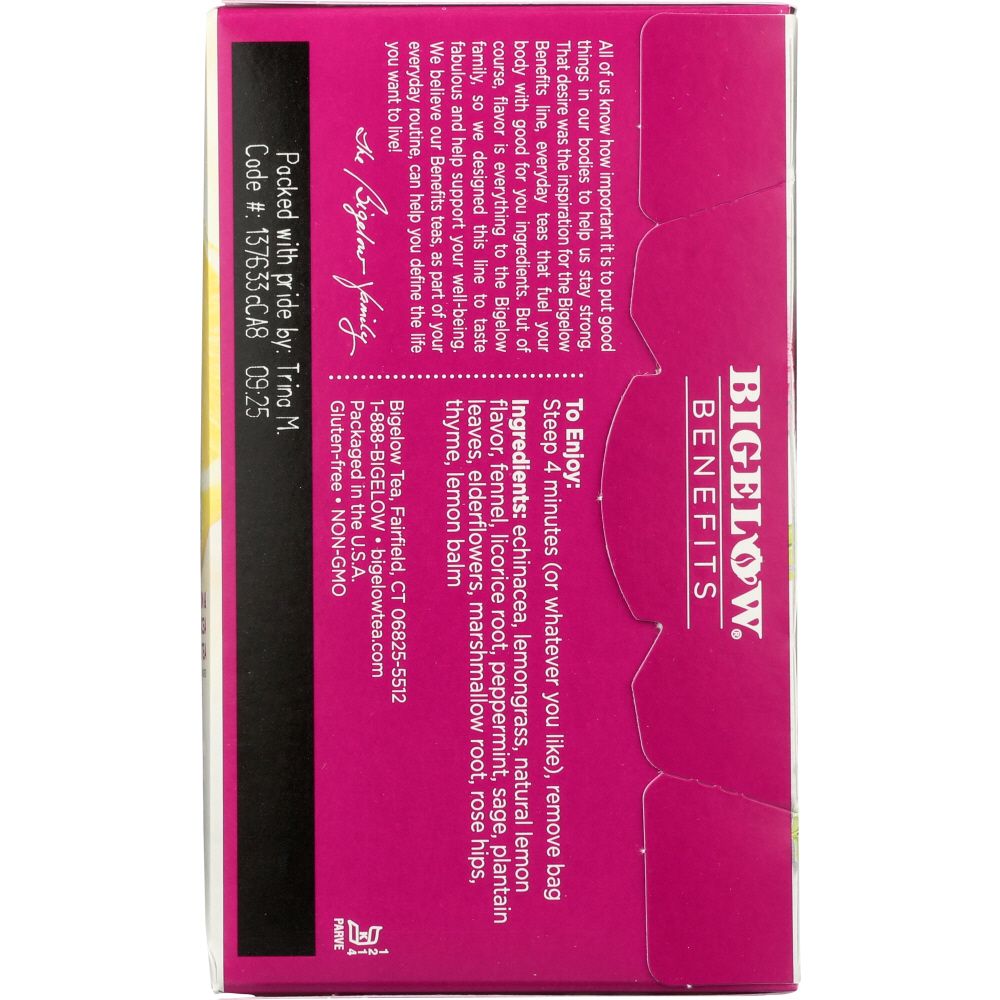 BIGELOW: Benefits Lemon and Echinacea Herbal Tea 18 Bags, 1.15 oz