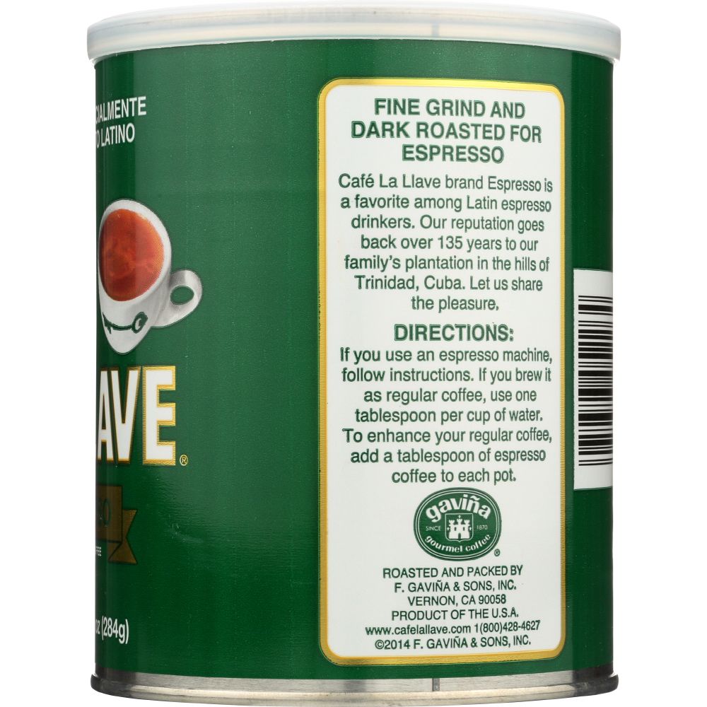 CAFE LA LLAVE: Pure Espresso Coffee, 10 oz