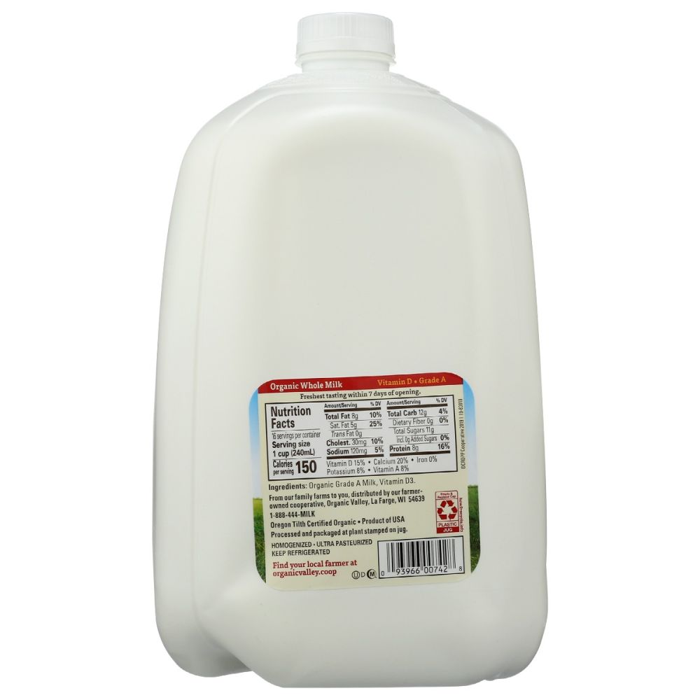 ORGANIC VALLEY: Whole Milk Ultra Pasteurized, 128 oz
