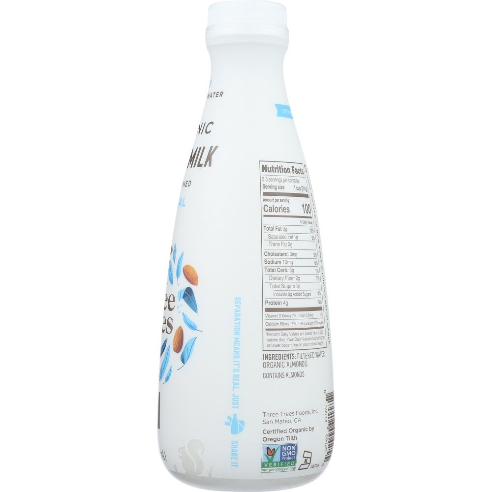 THREE TREES: Unsweetened Original Almond Milk, 28 oz