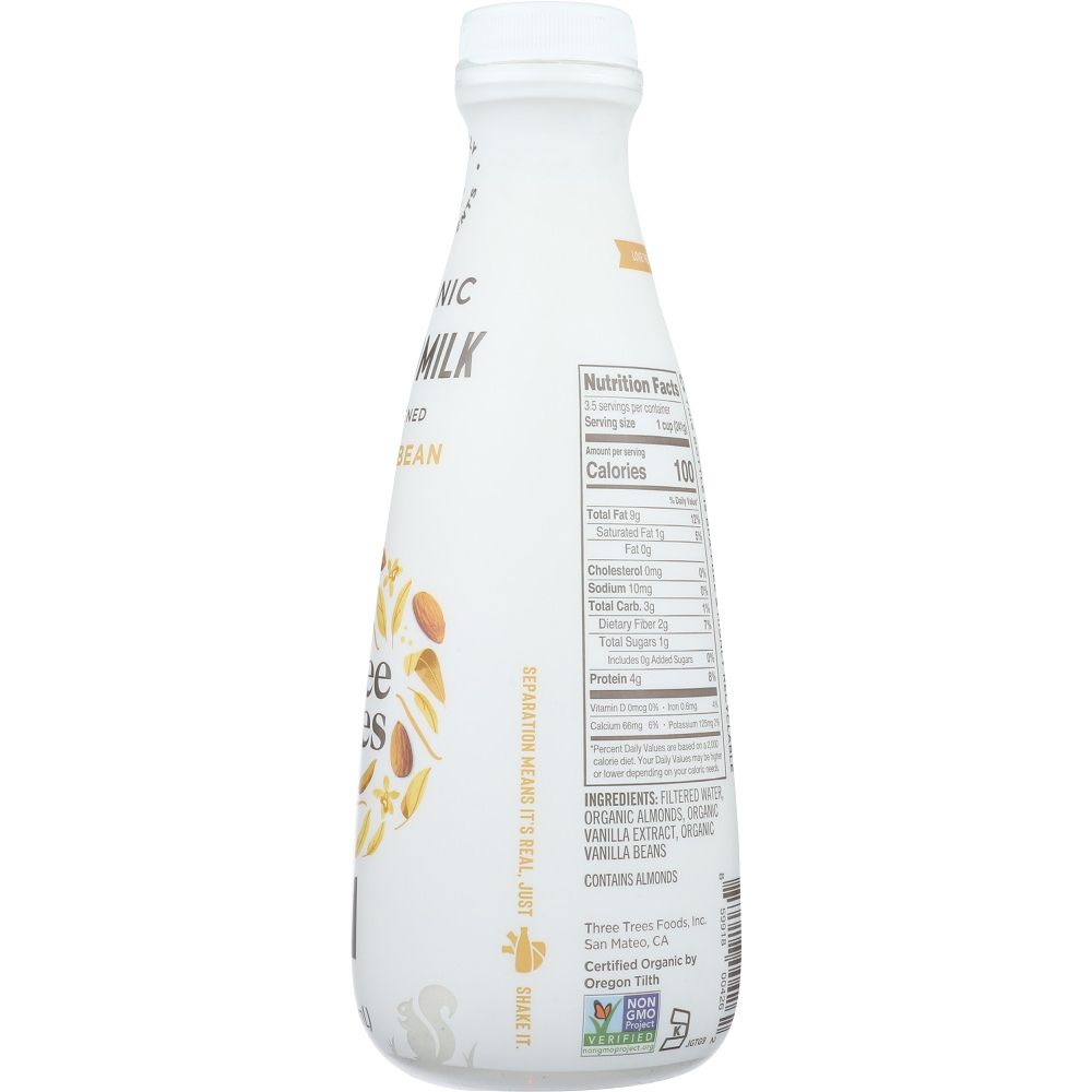 THREE TREES: Unsweetened Vanilla Bean Almond Milk, 28 oz