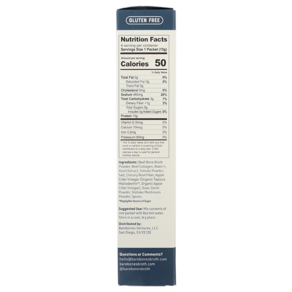 BARE BONES: Beef Instant Bone Broth 4 Packets, 2.11 oz