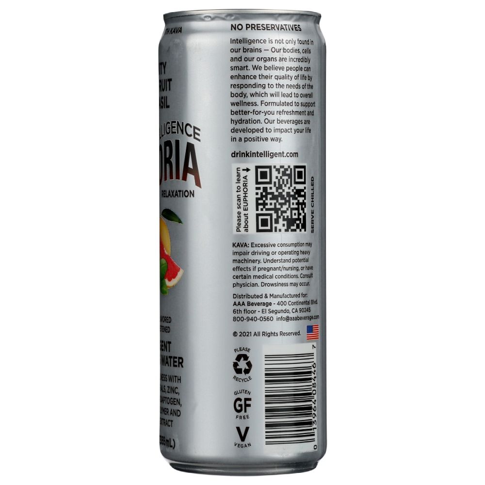 BODY INTELLIGENCE: Euphoria Intelligent Sparkling Water Grapefruit Mint Basil, 12 fo