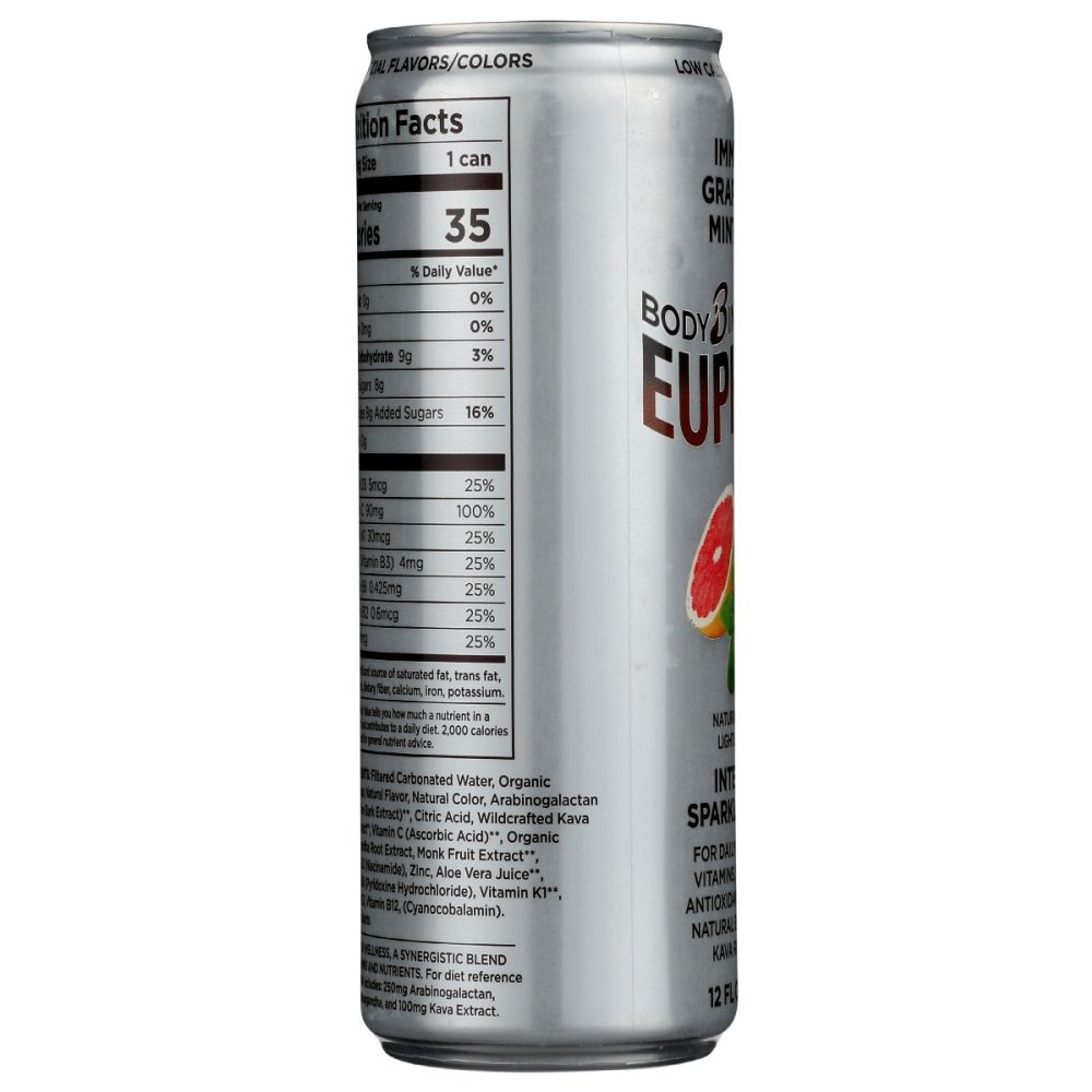 BODY INTELLIGENCE: Euphoria Intelligent Sparkling Water Grapefruit Mint Basil, 12 fo