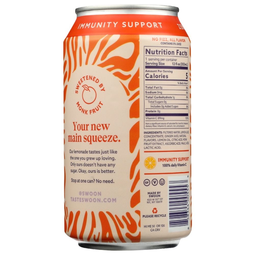 SWOON: Lemonade Ginger Zero Sugr, 12 fo