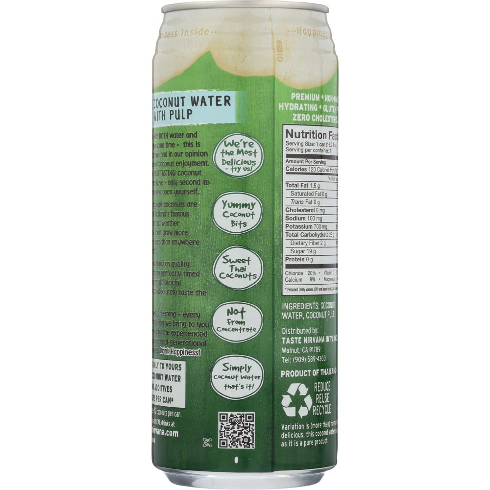 TASTE NIRVANA: Coconut Water with Pulp in Can, 16.2 oz