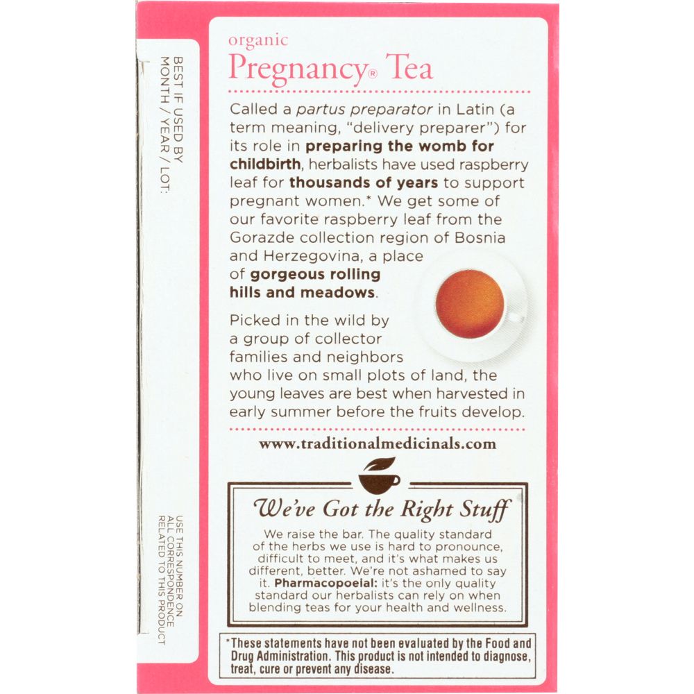 TRADITIONAL MEDICINALS: Organic Pregnancy Herbal Tea 16 Tea Bags, 0.99 oz