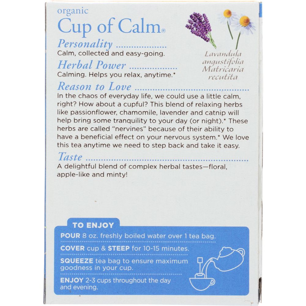 TRADITIONAL MEDICINALS: Organic Cup of Calm Caffeine Free Herbal Tea 16 Tea Bags, 0.85 oz