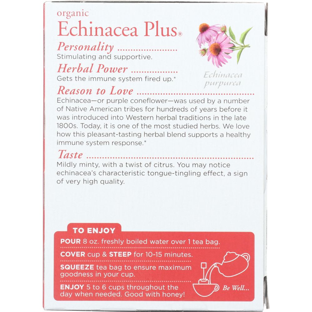 TRADITIONAL MEDICINALS: Organic Echinacea Plus Herbal Tea 16 Tea Bags, 0.85 oz