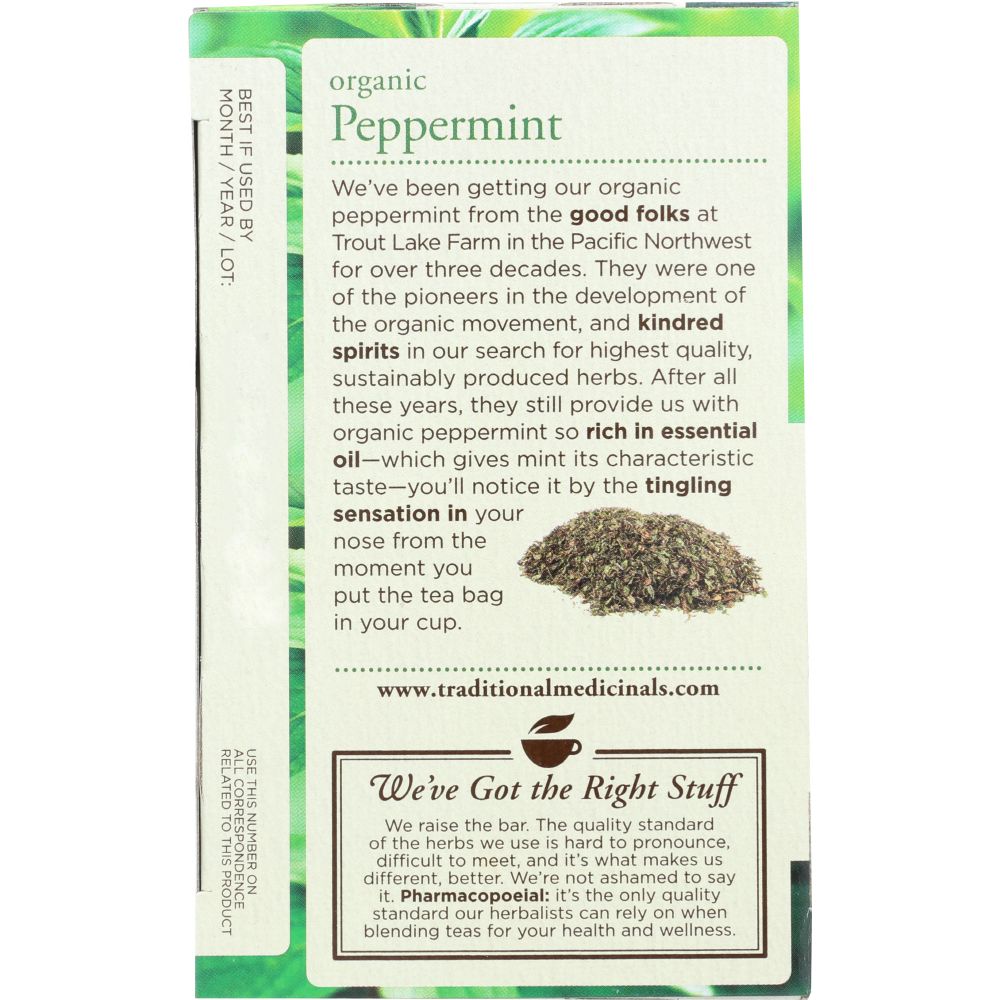 TRADITIONAL MEDICINALS: Organic Peppermint Herbal Tea 16 Tea Bags, 0.85 oz