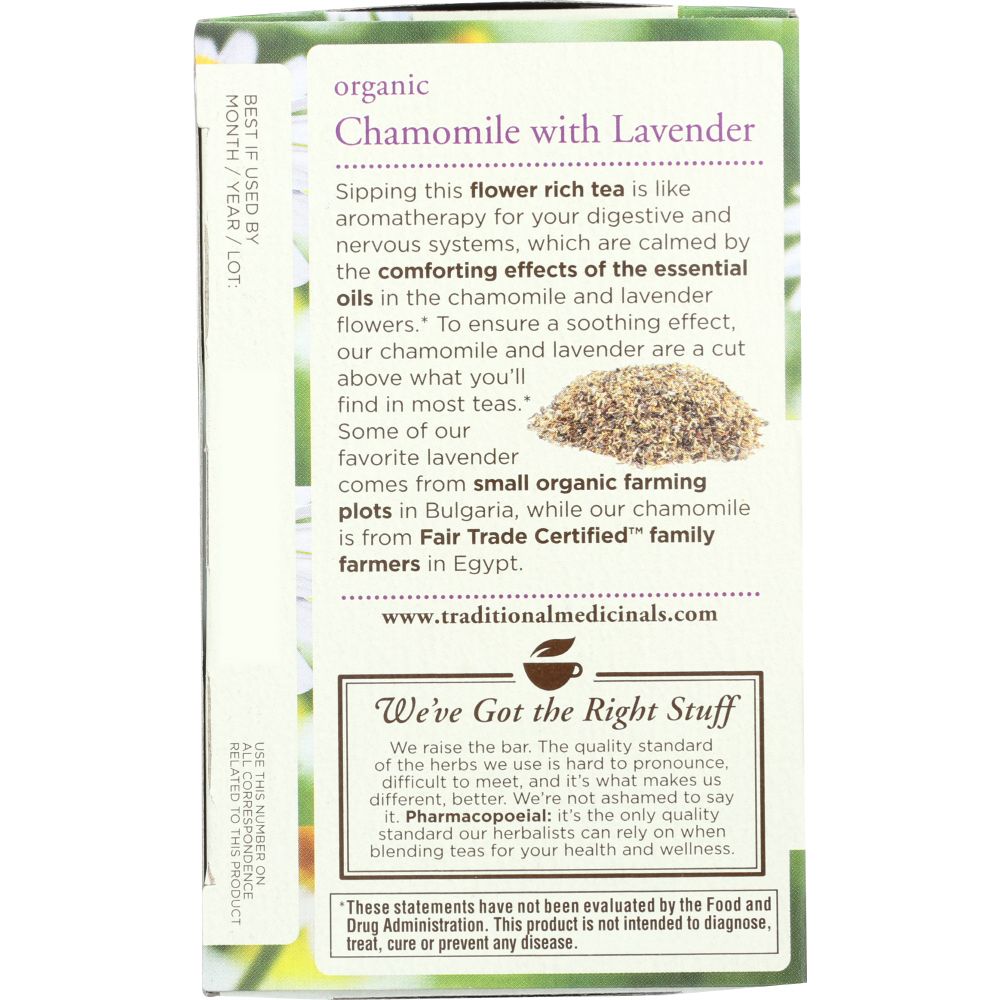 TRADITIONAL MEDICINALS: Organic Chamomile with Lavender Herbal Tea 16 Tea Bags, 0.85 oz