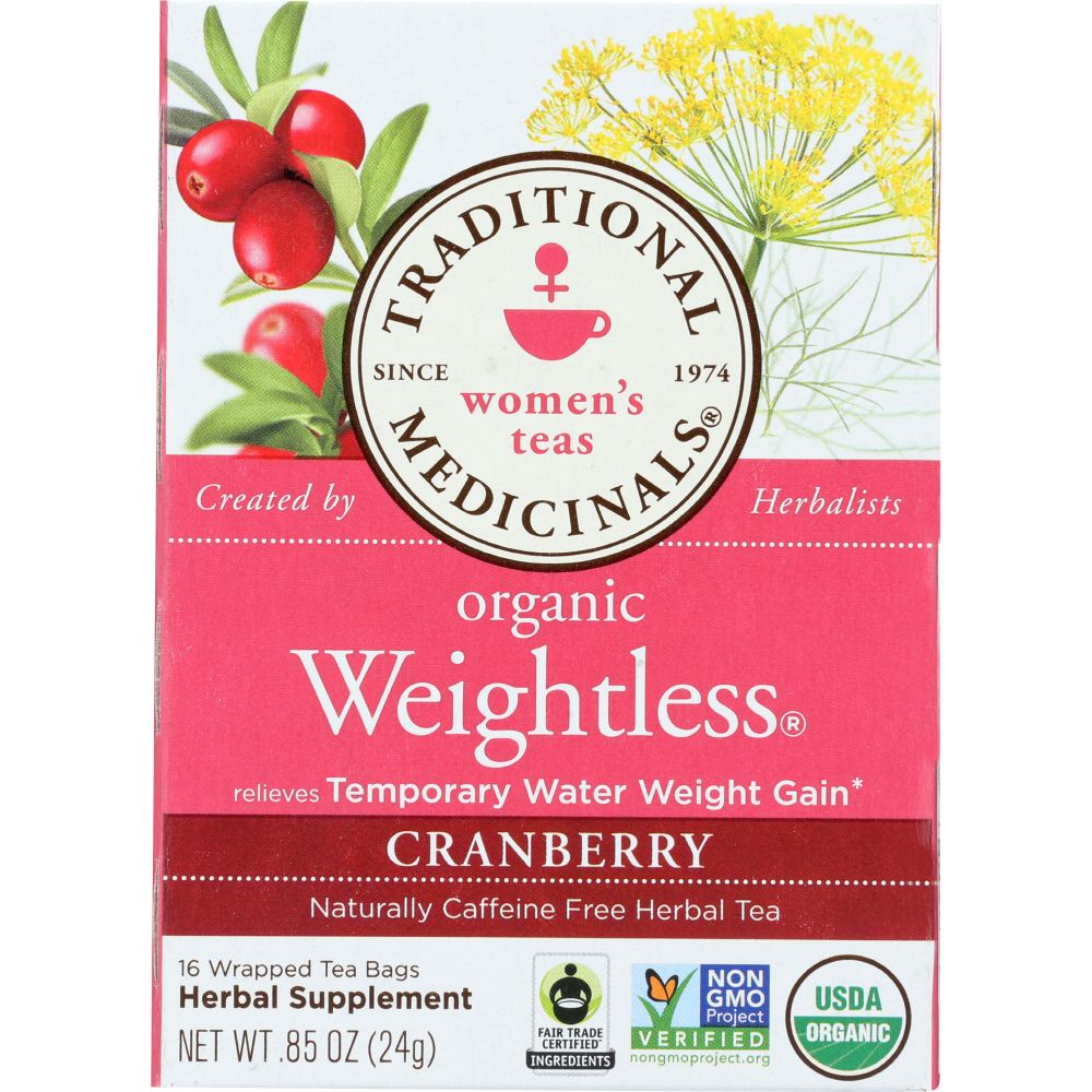 TRADITIONAL MEDICINALS: Organic Weightless Cranberry Herbal Tea 16 tea bags, 0.85 oz