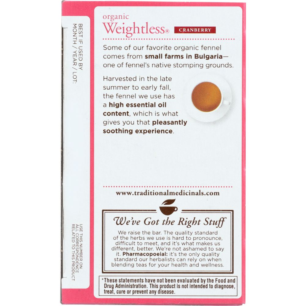 TRADITIONAL MEDICINALS: Organic Weightless Cranberry Herbal Tea 16 tea bags, 0.85 oz