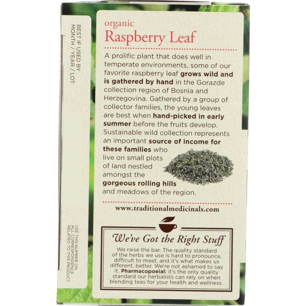 TRADITIONAL MEDICINALS: Organic Raspberry Leaf Caffeine Free Herbal Tea 16 Tea Bags, 0.85 oz