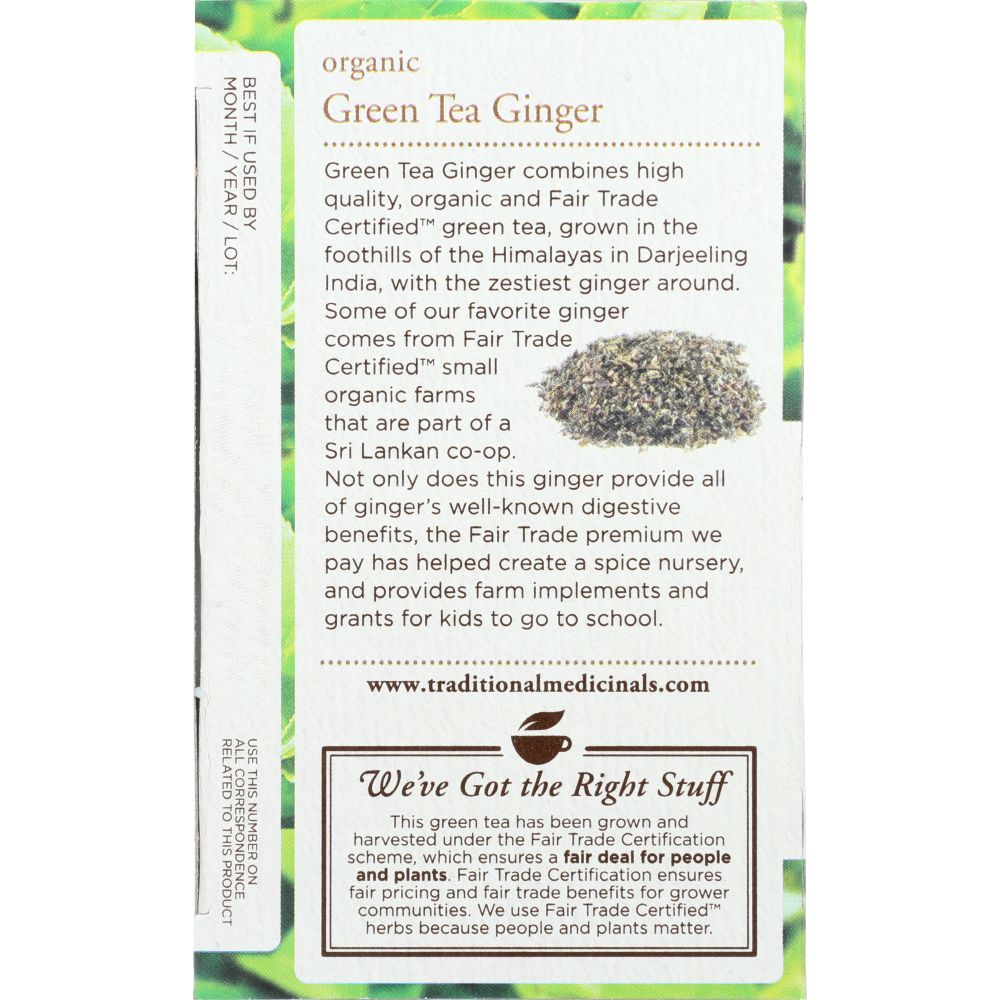 TRADITIONAL MEDICINALS: Organic Green Tea Ginger 16 tea bags, 0.85 oz