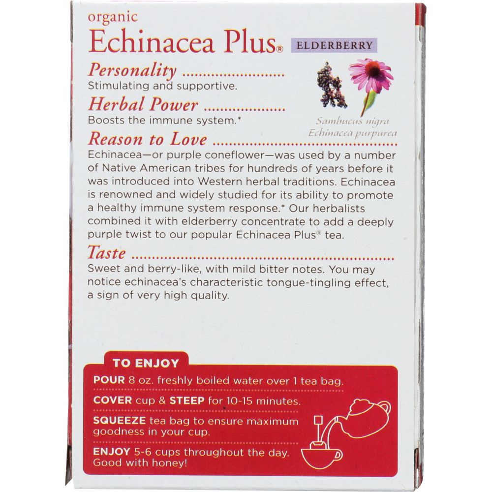 TRADITIONAL MEDICINALS: Organic Echinacea Plus Elderberry Herbal Tea 16 tea bags, 0.85 oz