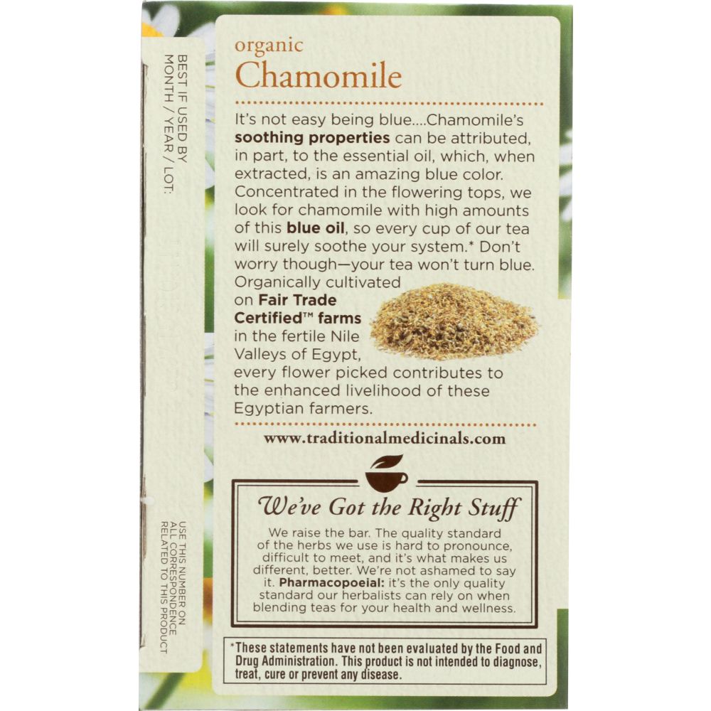 TRADITIONAL MEDICINALS: Organic Chamomile Calmative and Digestive Herbal Tea 16 tea bags, 0.74 oz