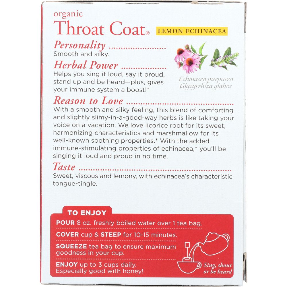 TRADITIONAL MEDICINALS: Organic Throat Coat Lemon Echinacea Herbal Tea 16 Tea Bags, 1.13 oz