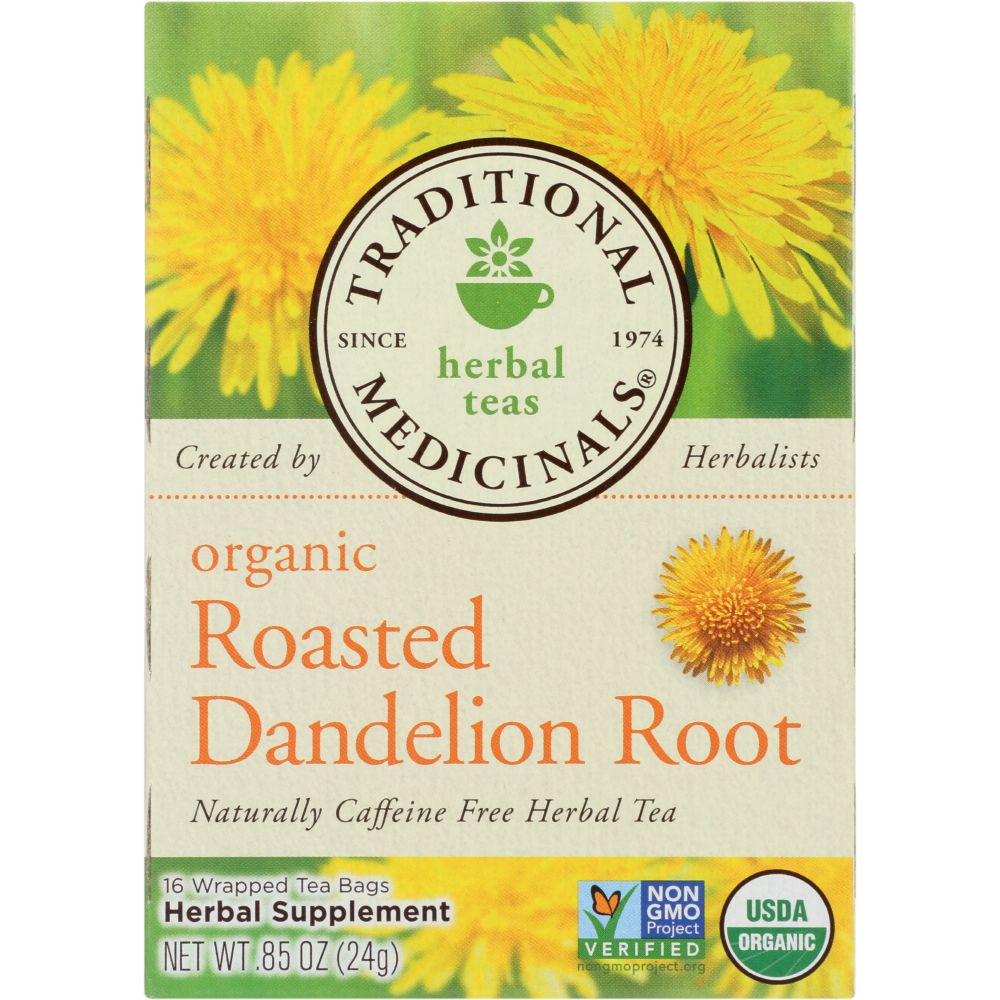 TRADITIONAL MEDICINALS: Organic Roasted Dandelion Root Herbal Tea 16 Tea Bags, 0.85 oz