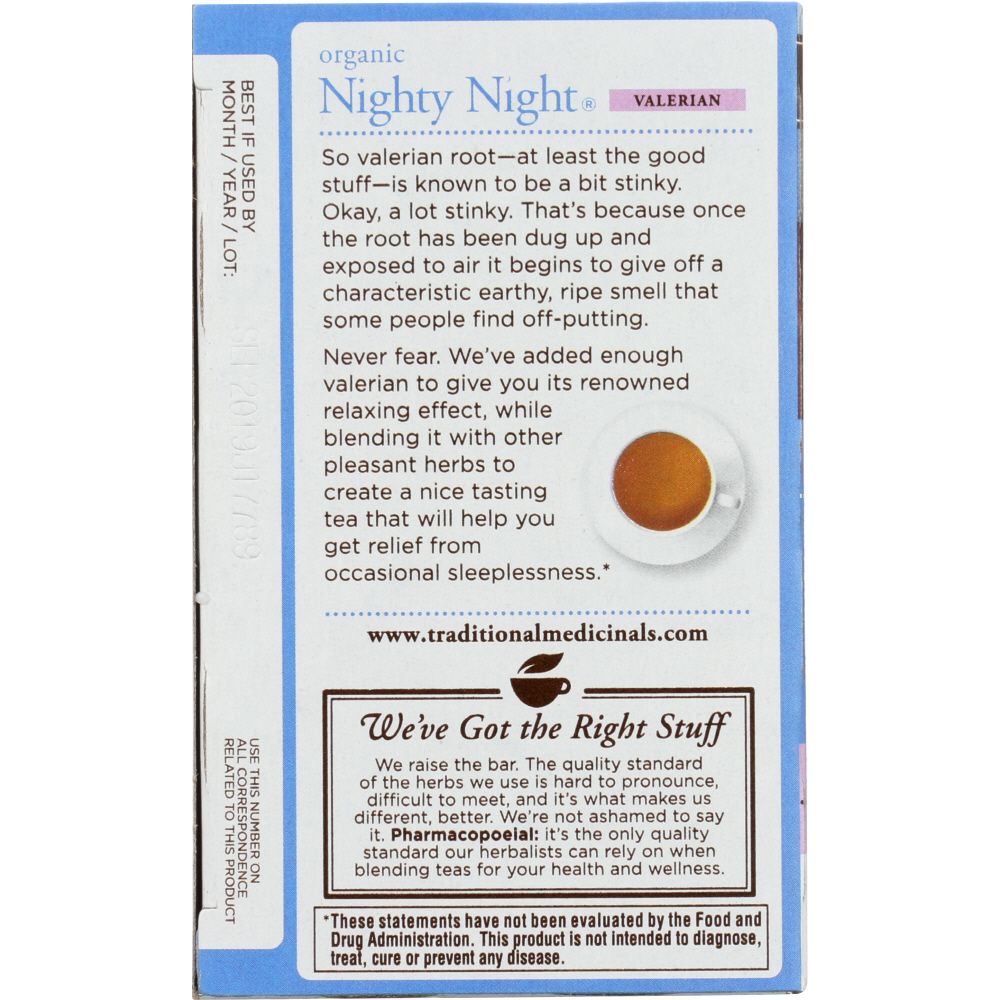 TRADITIONAL MEDICINALS: Relaxation Teas Organic Nighty Night Valerian Caffeine Free 16 Tea Bags, 0.85 oz