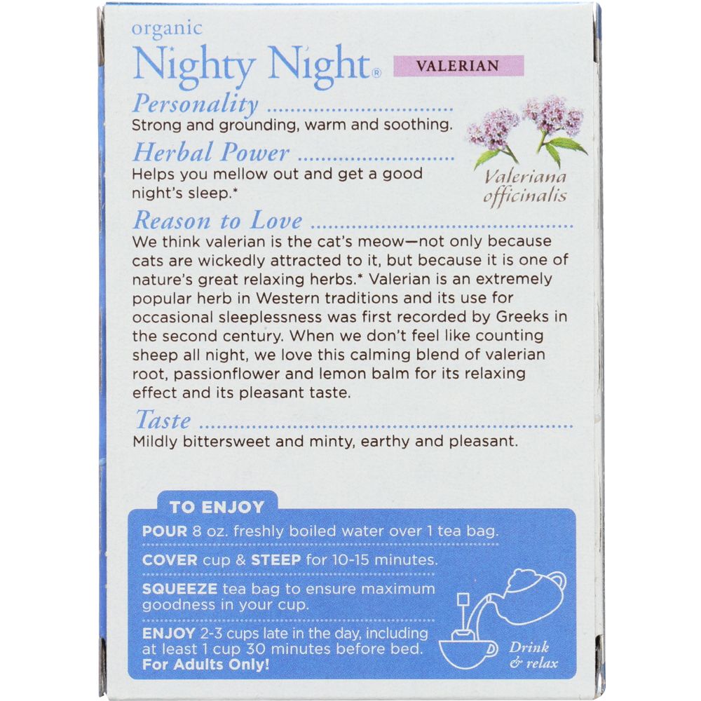 TRADITIONAL MEDICINALS: Relaxation Teas Organic Nighty Night Valerian Caffeine Free 16 Tea Bags, 0.85 oz