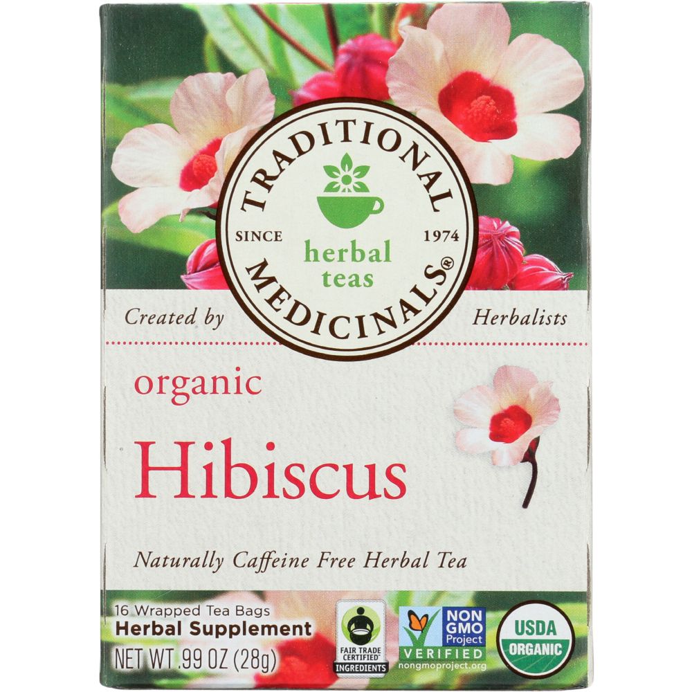 TRADICIONAL MEDICINALS: Organic Hibiscus Caffeine Free Herbal Tea 16 Tea Bags, 0.99 oz