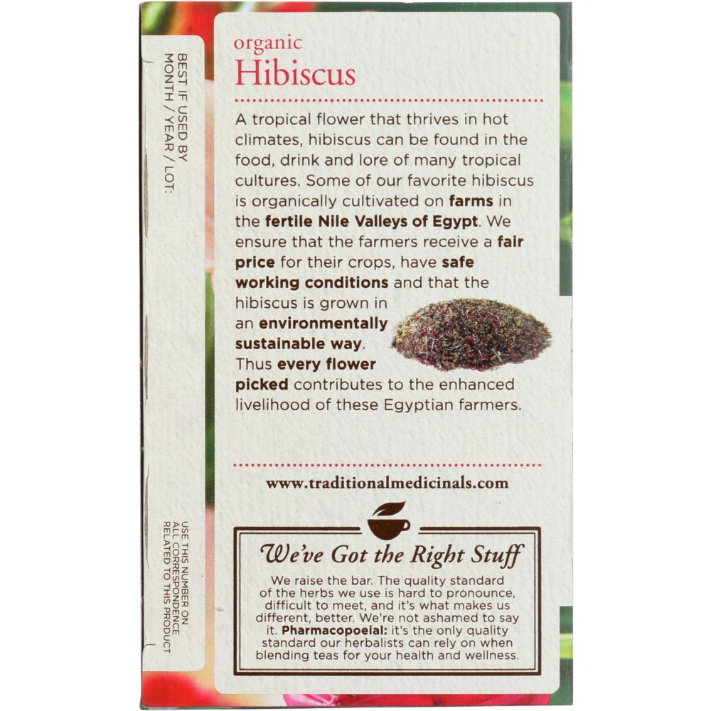 TRADICIONAL MEDICINALS: Organic Hibiscus Caffeine Free Herbal Tea 16 Tea Bags, 0.99 oz