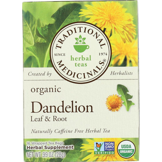 TRADITIONAL MEDICINALS: Organic Dandelion Leaf & Root Caffeine Free Herbal Tea 16 Tea Bags, 0.99 oz