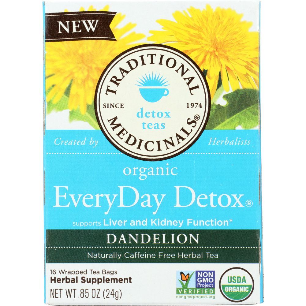 TRADITIONAL MEDICINALS: Organic Everyday Detox Dandelion Herbal Tea 16 Tea Bags, 0.85 oz