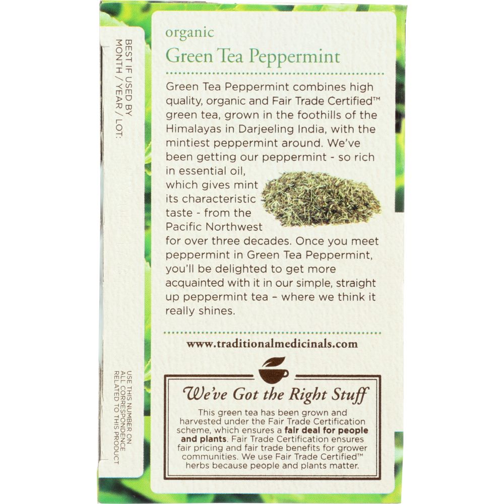 TRADITIONAL MEDICINALS: Organic Green Tea Peppermint 16 Tea Bags, 0.85 oz