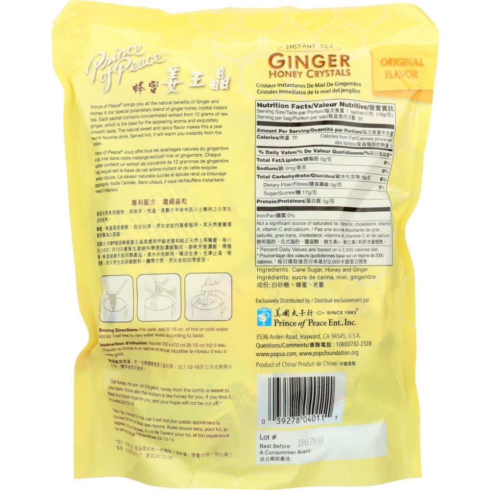 PRINCE OF PEACE: Instant Tea Original Ginger Honey Crystals, 30 bg