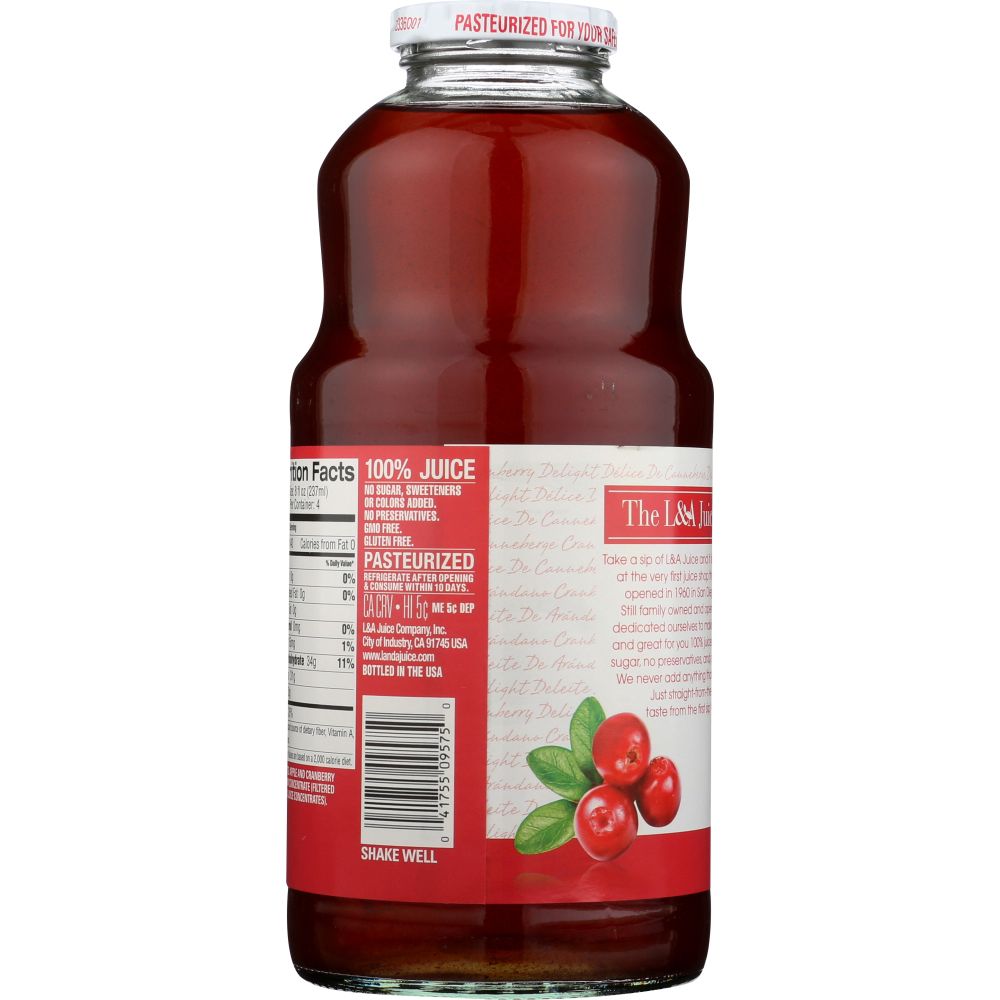 L & A JUICE: Cranberry Delight, 32 oz