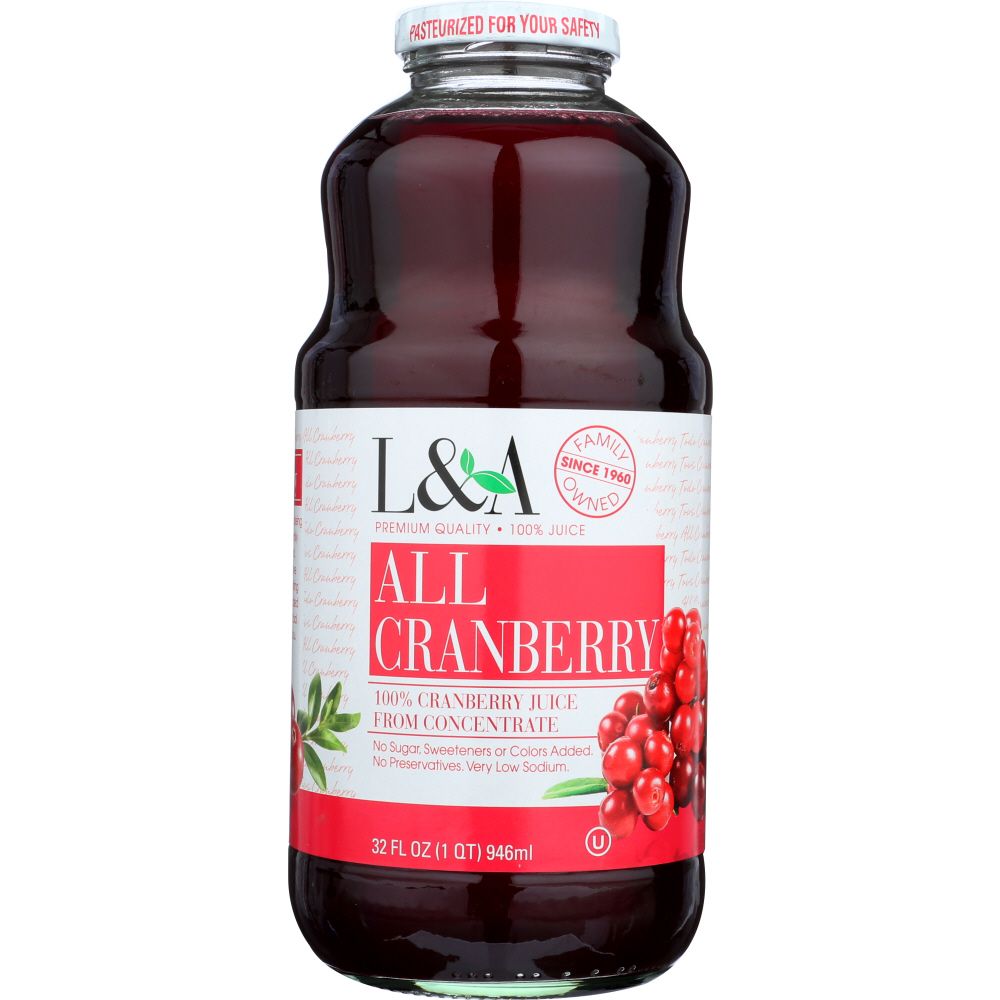 L & A JUICE: All Cranberry Juice, 32 oz