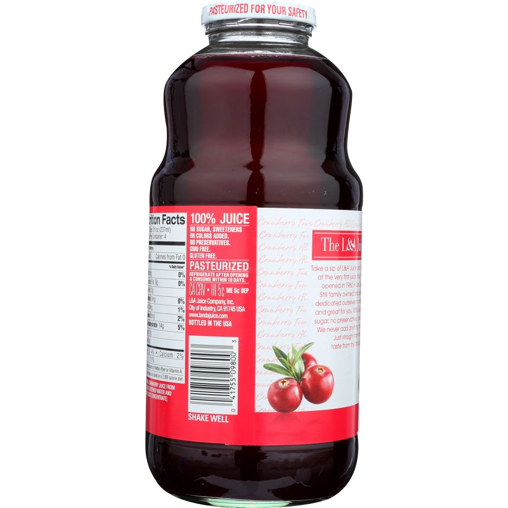 L & A JUICE: All Cranberry Juice, 32 oz