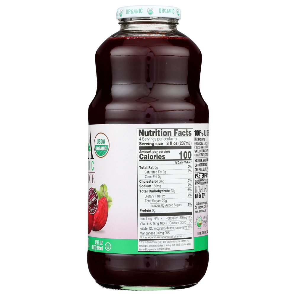 L & A JUICE: Organic All Beet Juice, 32 oz