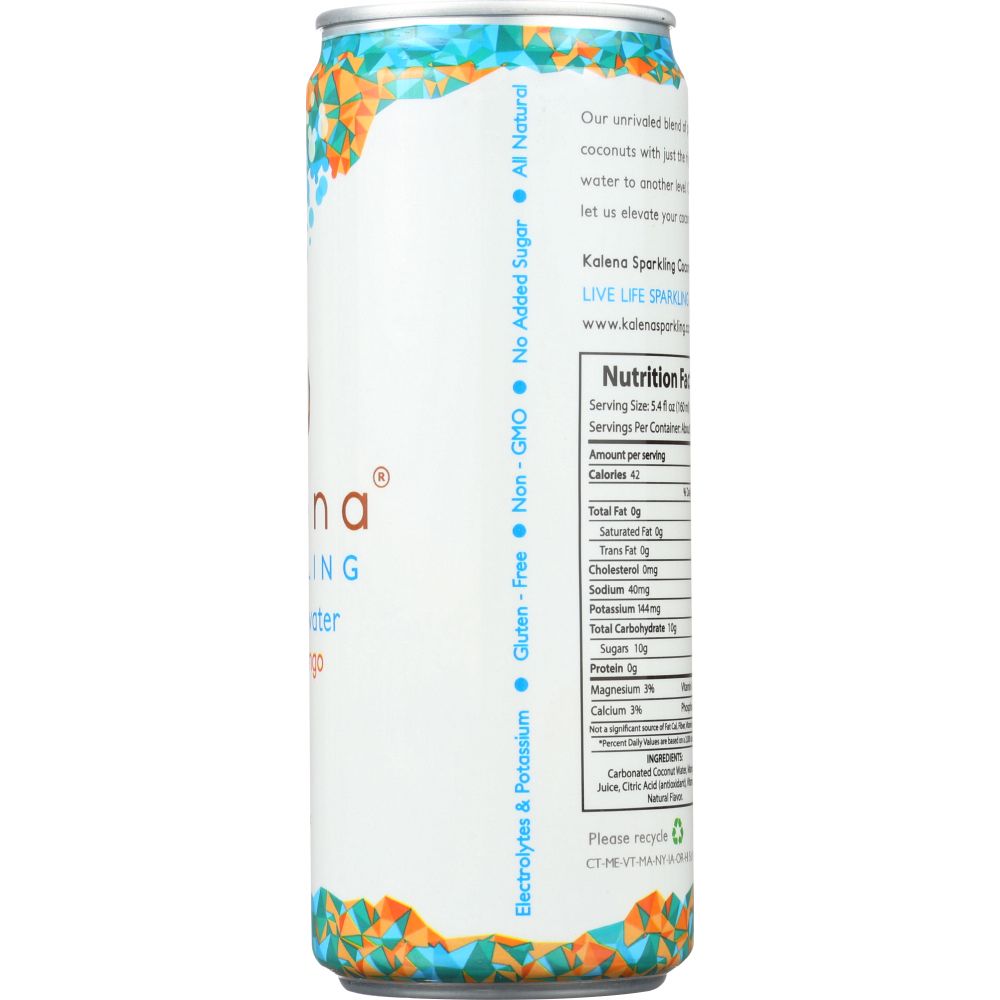 KALENA SPARKLING COCONUT WATER: Sparkling Mango Coconut Water, 10.8 oz