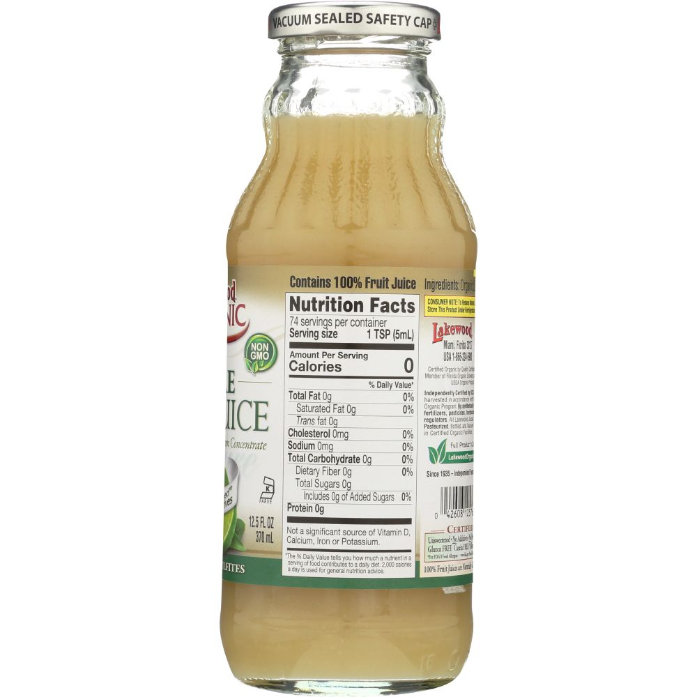 LAKEWOOD: Organic Pure Juice Lime, 12.5 oz