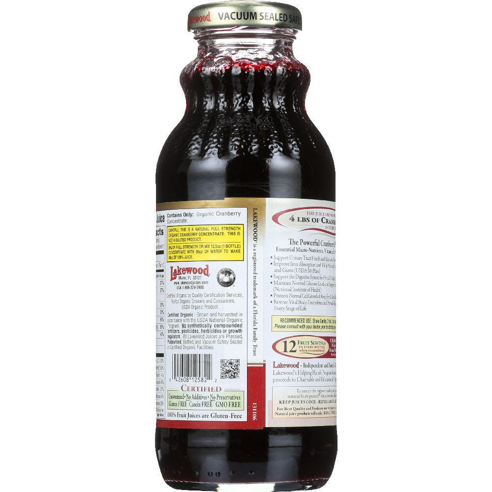 LAKEWOOD: Organic Cranberry Concentrate Juice, 12.5 oz