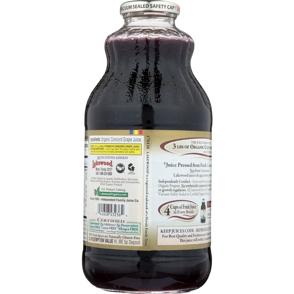 LAKEWOOD ORGANIC: Pure Concord Grape Juice, 32 oz