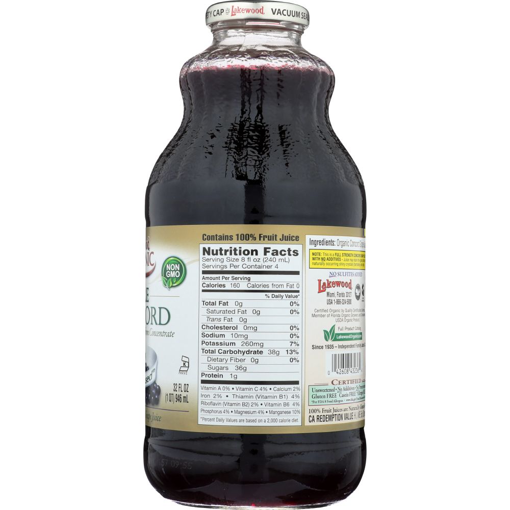 LAKEWOOD ORGANIC: Pure Concord Grape Juice, 32 oz