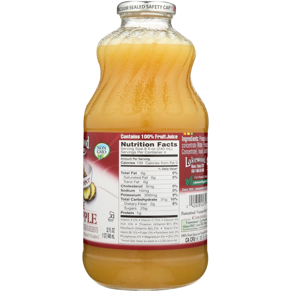 LAKEWOOD: Pure Pineapple Fruit Juice, 32 oz