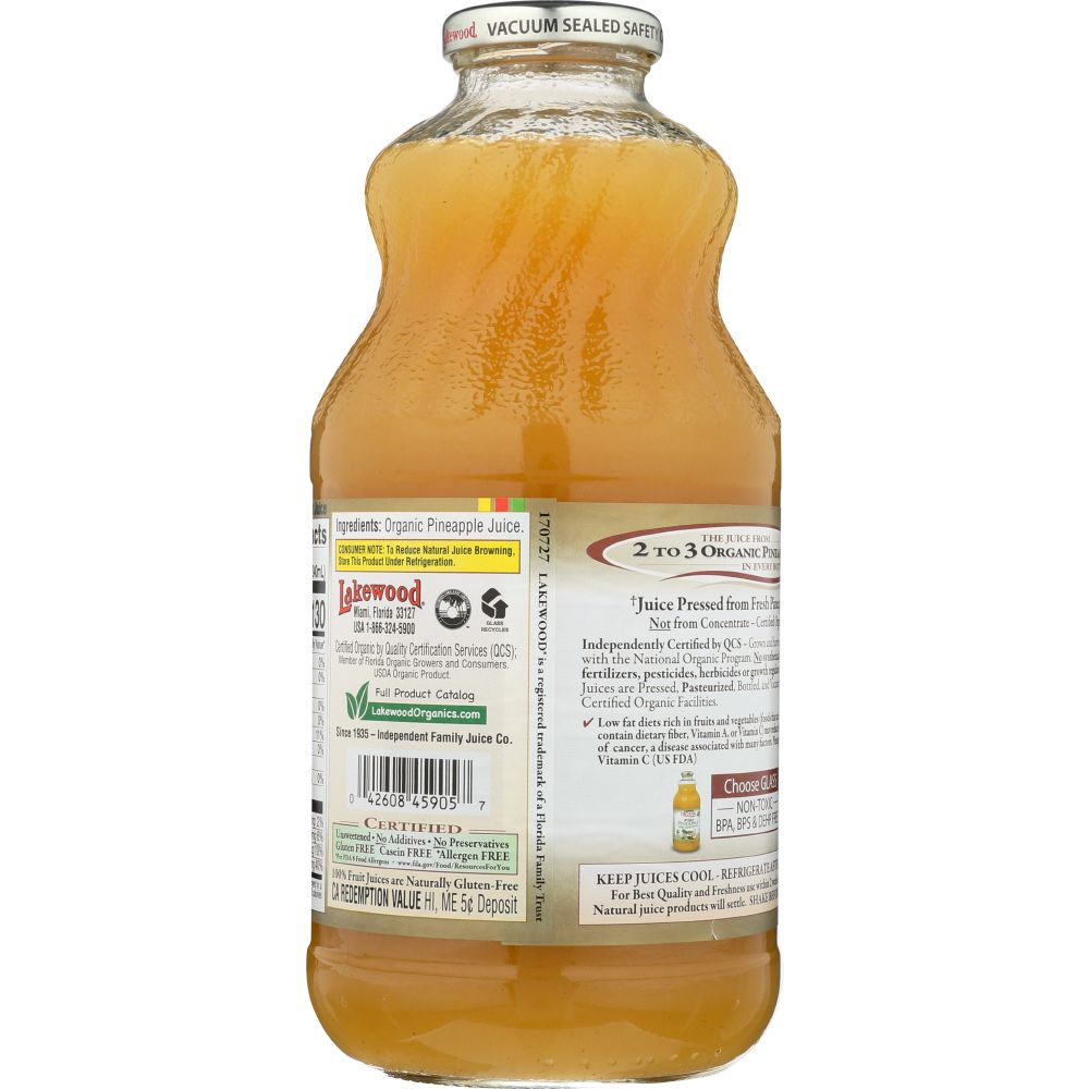 LAKEWOOD ORGANIC: 100% Pure Pineapple Juice, 32 oz