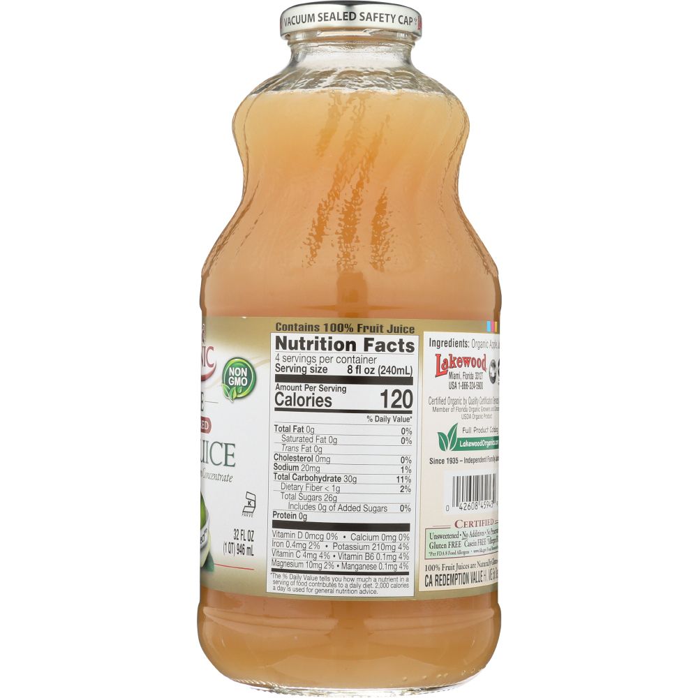 LAKEWOOD ORGANIC: Pure Unfiltered Apple Juice, 32 oz