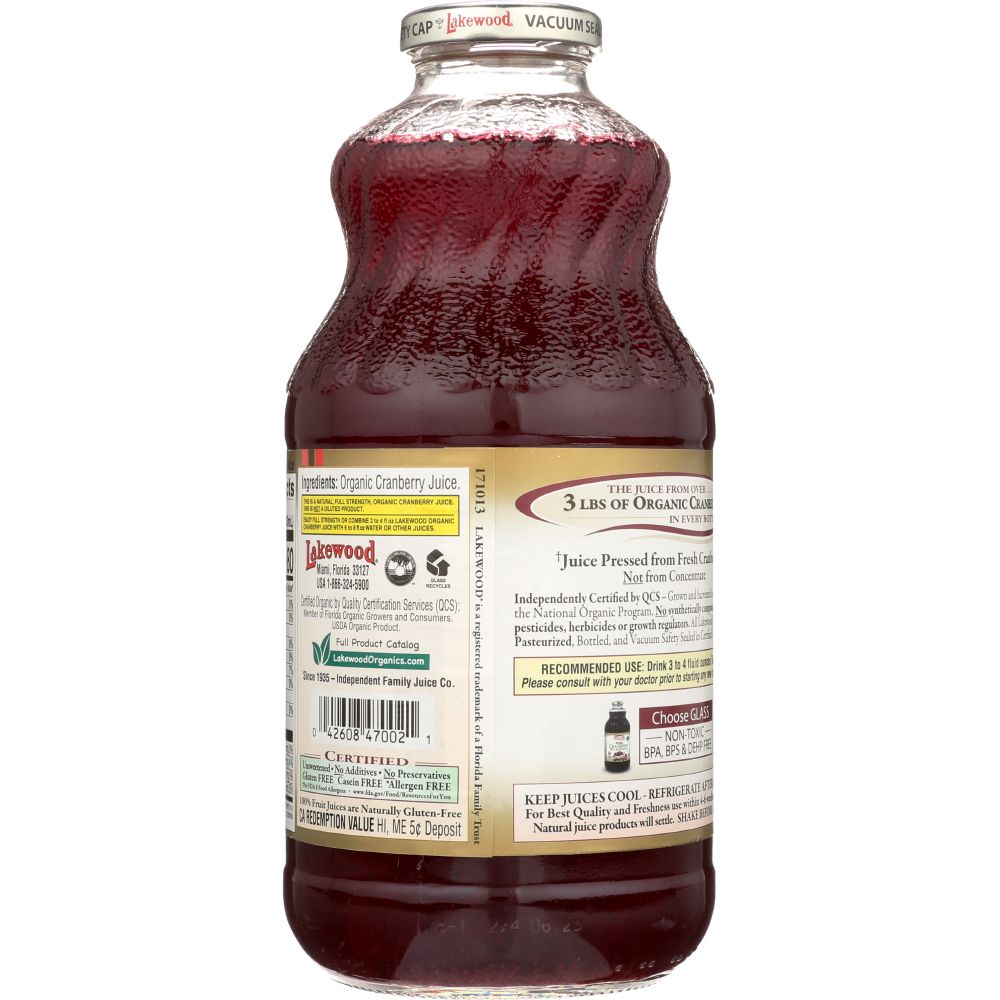 LAKEWOOD ORGANIC: Pure Cranberry Juice, 32 oz