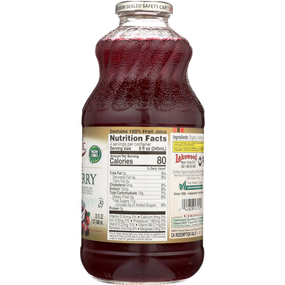 LAKEWOOD ORGANIC: Pure Cranberry Juice, 32 oz