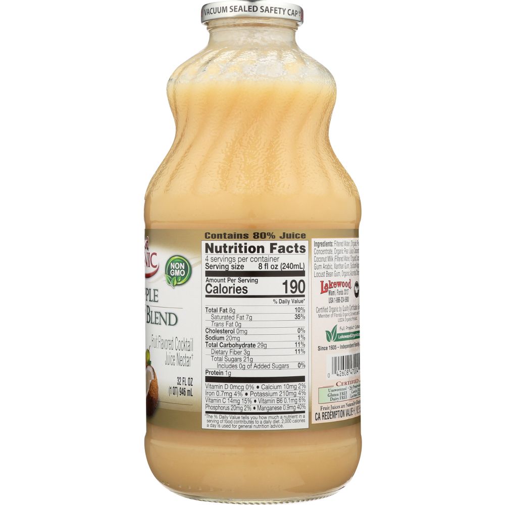 LAKEWOOD: Organic Pineapple Coconut Pina Colada, 32 oz