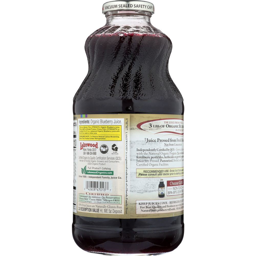 LAKEWOOD: Organic Fresh Pressed Pure Blueberry Juice, 32 oz